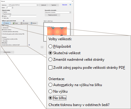 Tiskové okno Adobe Acrobat